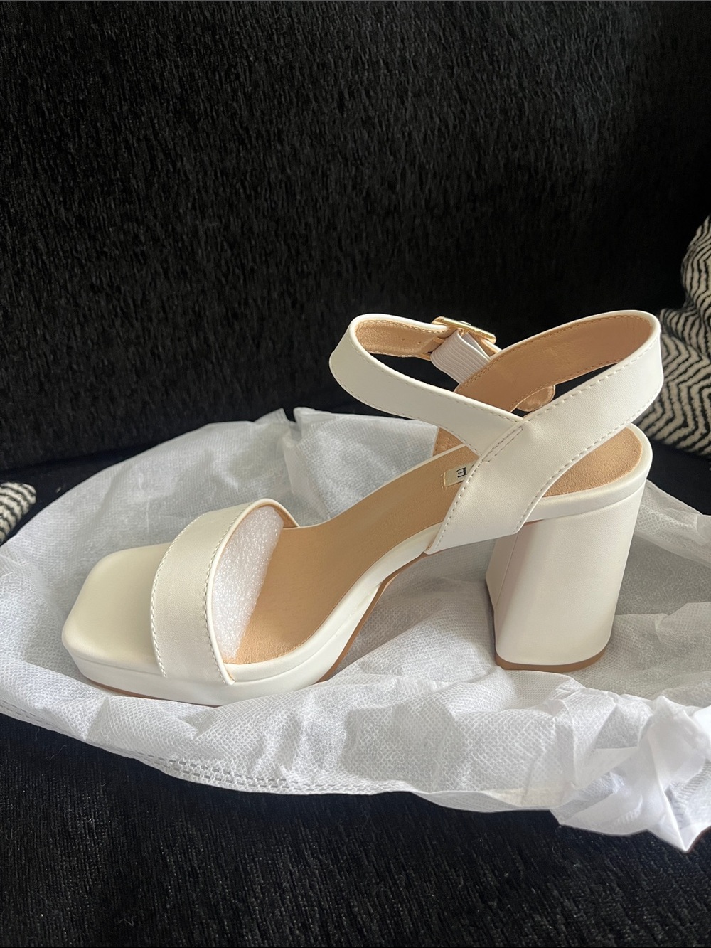 Elegant Cream Block Heel Sandals with Ankle Strap